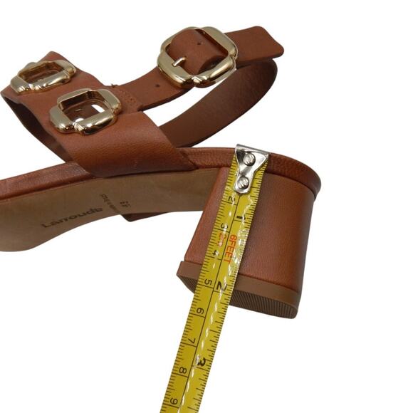 Larroude Milan Block Heel Sandals Brown Caramel Leather Size 6.5 - Picture 8 of 8